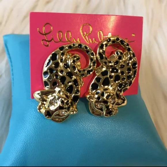 Lilly Pulitzer Leopard Gold Tone Earrings - Picture 2 of 6